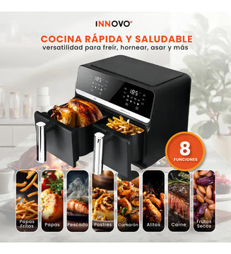 Air Fryer Freidora De Aire 9 Litros Doble Bandeja Digital Premium Nobelsound Inn Nb-2100