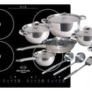 Estufa De Induccion 4 Puestos Empotrable + Bateria 15 Piezas Negro/plateado