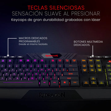 Teclado gamer Redragon Harpe Pro K503A RGB QWERTY español color negro con luz RGB