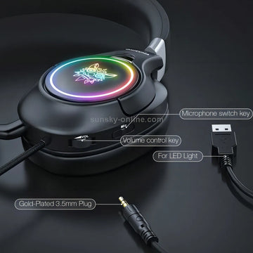 Audifonos Diadema Gamer Onikuma K15 Negros Con Luz Rgb Led