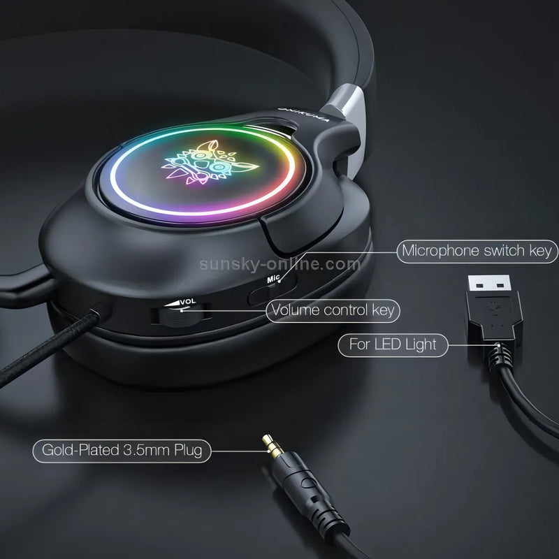Audifonos Diadema Gamer Onikuma K15 Negros Con Luz Rgb Led