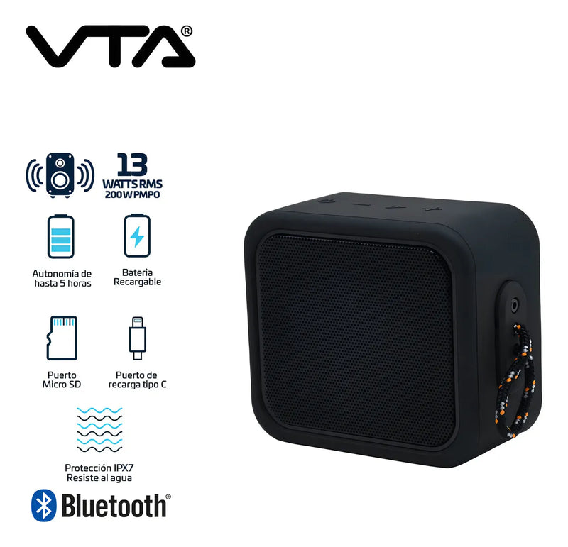 Parlante 13w Vta Recargable Ipx7 Resistente Al Agua Color Negro