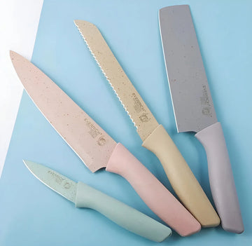 Set De Cuchillos Tijeras Pelador Color Tonos Pastel