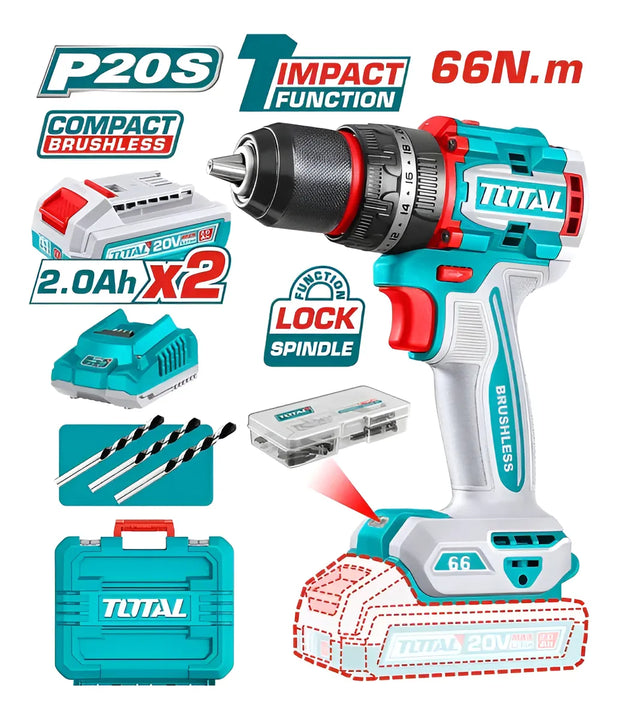 Taladro Percutor 1/2 Inalambrico Total 66nm +50 Acc Brushles Color Turquesa Frecuencia 50 Hz/60 Hz