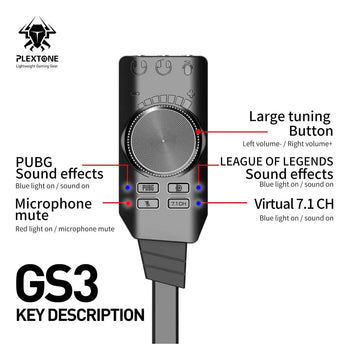 Tarjeta De Sonido Gamer Usb De 7.1 Control Vol Gs3 Mark Ii