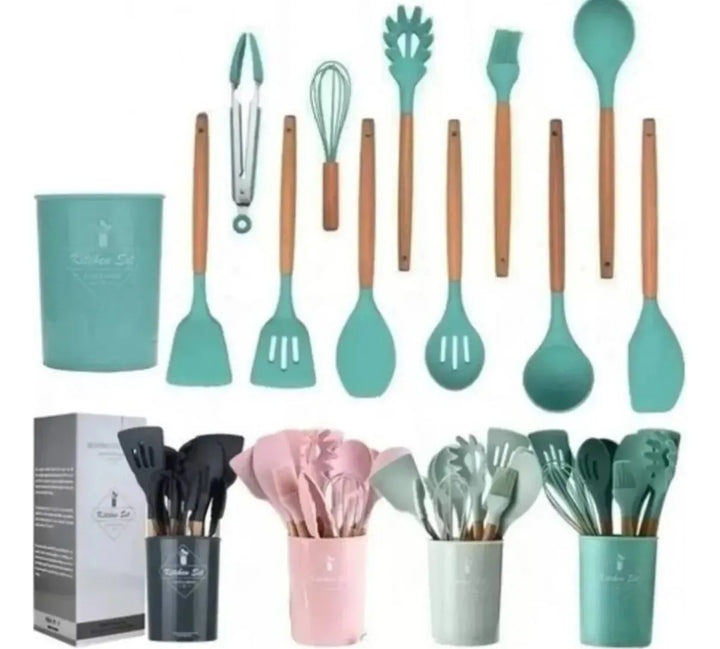 Set Utensilios De Cocina Silicona X12 Pzs Antiadherente Disponible