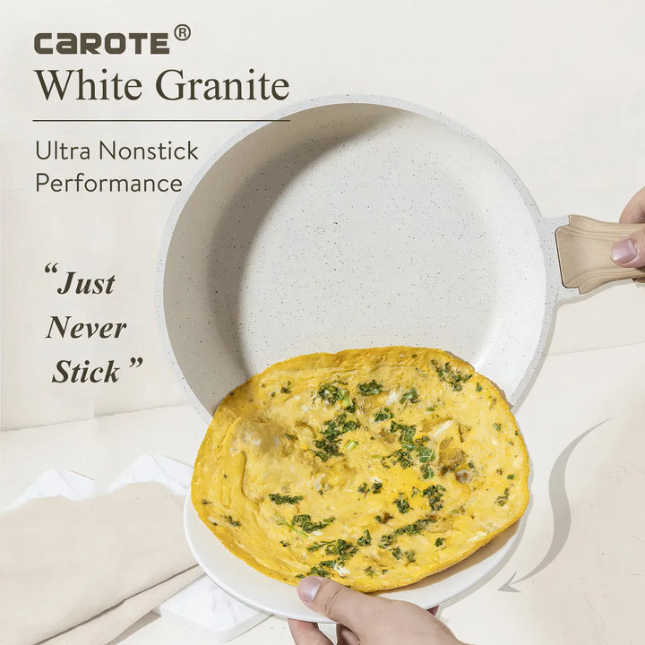 Carote Sartén Antiadherente De 8 Pulgadas Con Tapa, Sartenes Antiadherentes De Granito Blanco, Sartén Para Huevos De Piedra, Sartén Para Chef, Sin Pfos Ni Pfoa