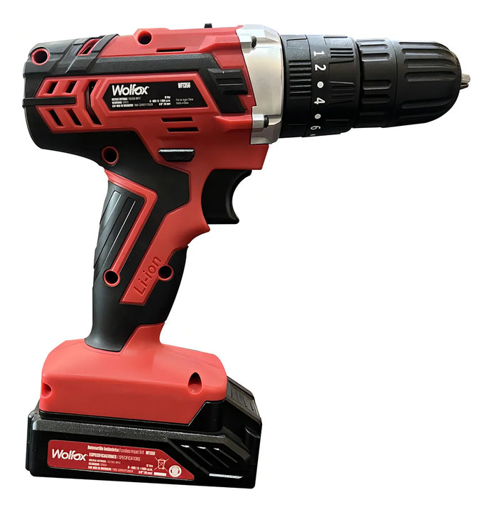 Taladro Percutor Inalámbrico 3/8'' 12v 1300rpm Wolfox Wf1356 Color Rojo Frecuencia 60Hz