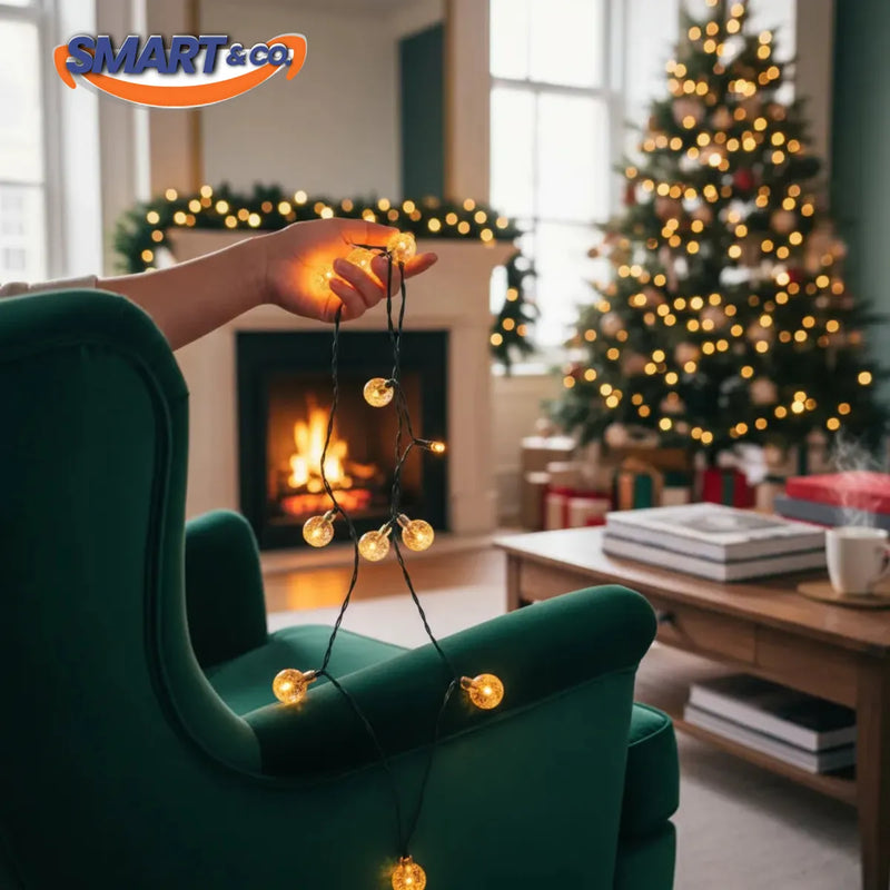 Luces Navideñas 50 Led Globos Solar Navidad Guirnalda 8 Modo Amarillo Cálido