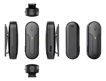 Micrófono Inalambrico Solapa Color Negro Conexión USB tipo C Portátil Iphone Android Compatible Apple Filtro Antipop Condensador Estuche Carga 3 en 1 Combo Duo