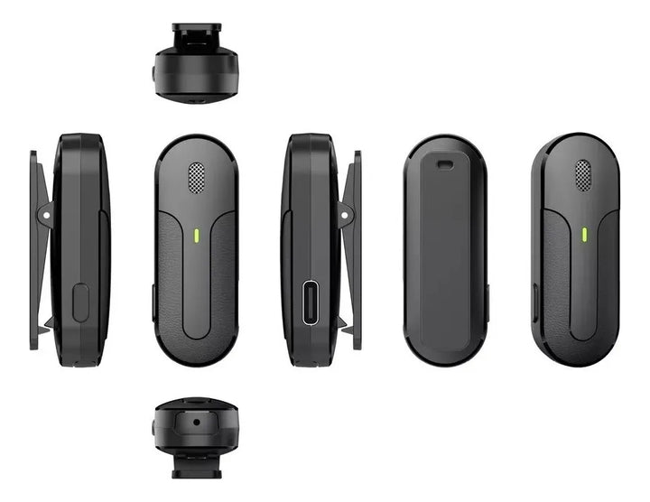 Micrófono Inalambrico Solapa Color Negro Conexión USB tipo C Portátil Iphone Android Compatible Apple Filtro Antipop Condensador Estuche Carga 3 en 1 Combo Duo