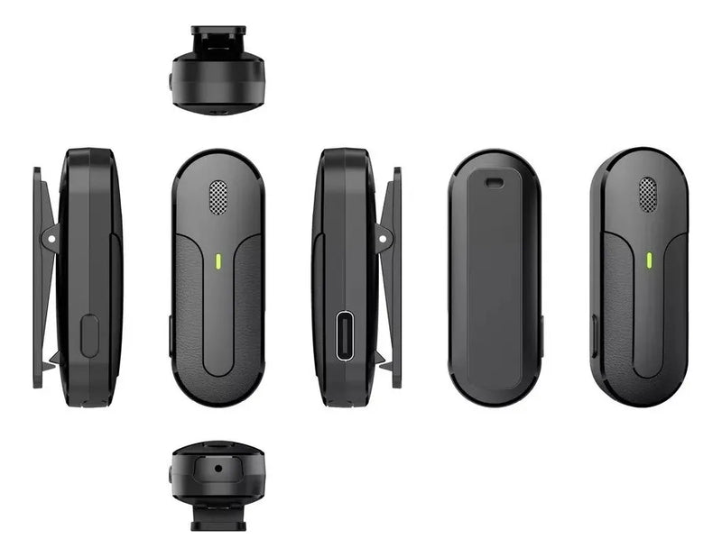 Micrófono Inalambrico Solapa Color Negro Conexión USB tipo C Portátil Iphone Android Compatible Apple Filtro Antipop Condensador Estuche Carga 3 en 1 Combo Duo