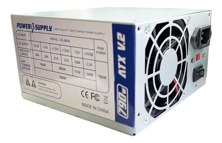 Fuente De Poder Atx 790w V.2 Pc 20-24 Pin Sata Ide Color Plateado 110V