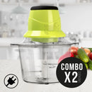 Combo de 2 Picadoras Eléctricas 300W con 4 Cuchillas de Acero Inoxidable, Capacidad de 1.5L para Carnes, Verduras y Frutas, Color Verde, Chef Master.