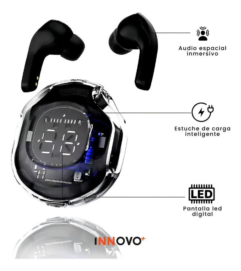 Audífonos Innovo PodsPRO Bluetooth Inalámbricos Negro con Micrófono y Luz LED