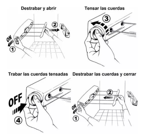 Tendedero Extensible Retráctil Para Ropa 4 Cuerdas De Pared
