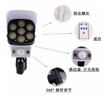 Lámpara Led Panel Solar Y Sensor De Movimiento Tipo Cámara
