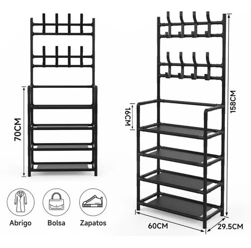Perchero Multifuncional Con Zapatero 5 Niveles 170x60 Cm