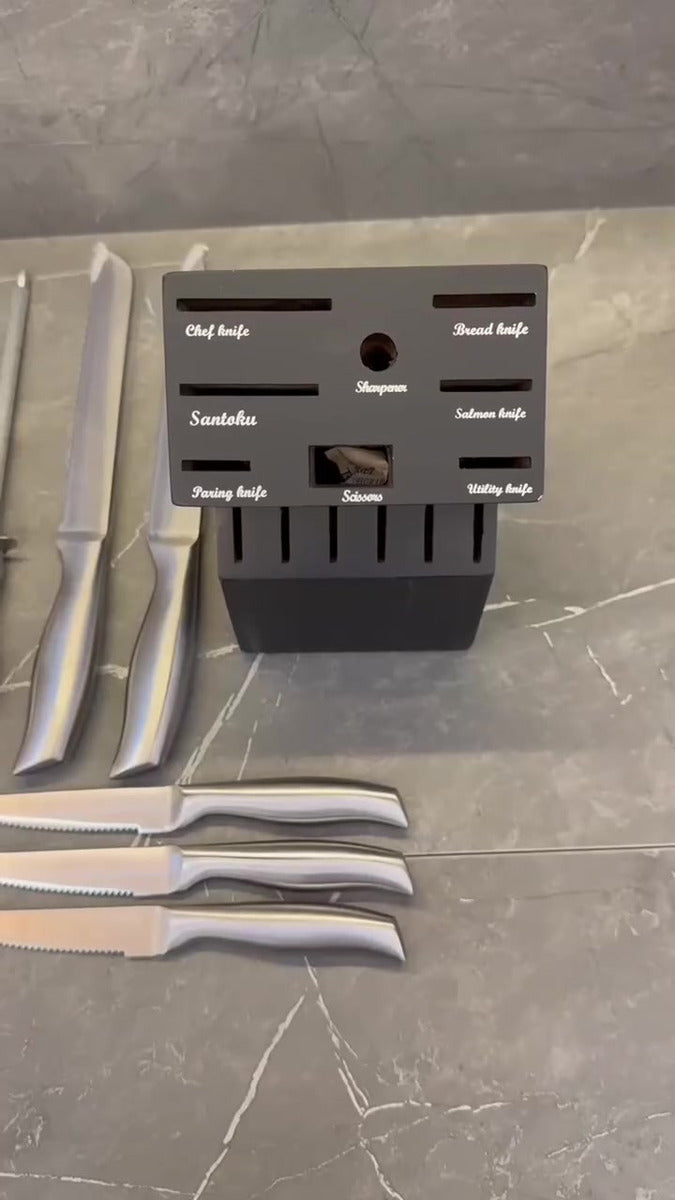 Juego Cuchillos Cocina Set 15 Piezas Acero Base De Madera