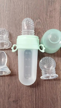 Tetero Biberón Azul Dispensador Alimentos Bebés 40 Ml Uso Azul Chupo 3 Tamaño Alimento + CAyuda Habilidades Control Sin Bpa Libre Bps Sin Ftalatos Silicona Grado Alimenticio Versátiluchara Dispensar