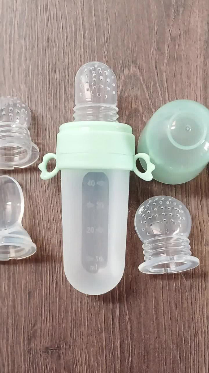Tetero Biberón Azul Dispensador Alimentos Bebés 40 Ml Uso Azul Chupo 3 Tamaño Alimento + CAyuda Habilidades Control Sin Bpa Libre Bps Sin Ftalatos Silicona Grado Alimenticio Versátiluchara Dispensar