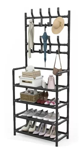 Perchero Multifuncional Con Zapatero 5 Niveles 170x60 Cm
