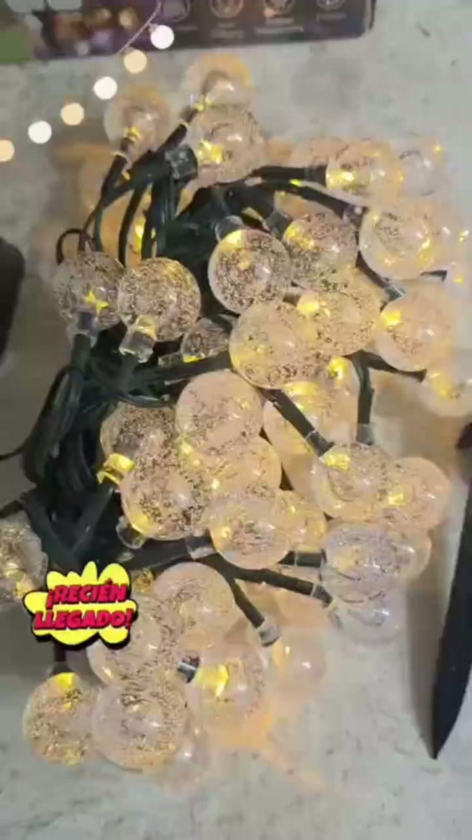 Luces Navideñas 50 Led Globos Solar Navidad Guirnalda 8 Modo Amarillo Cálido