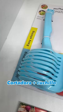 Cortadora De Frutas Verduras Y Pinzas De 2 Piezas + Cuchillo Rosa Chicle