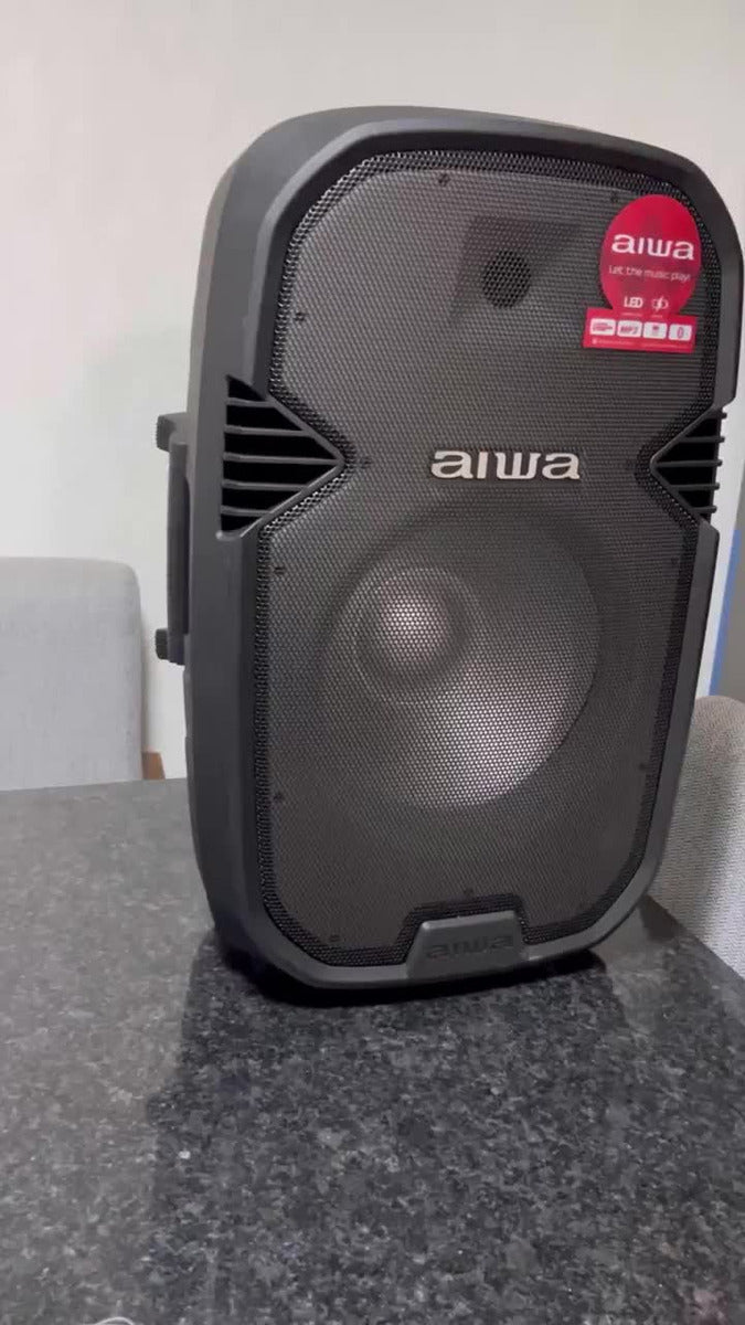 Cabina Aiwa AWSP15TWL Bluetooth Radio Fm Microfono Tripode Color Negro