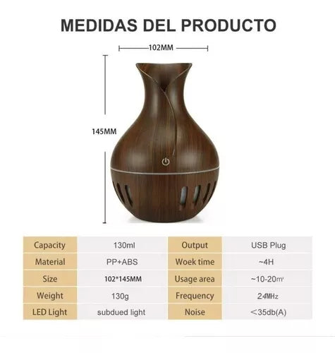 Humidificador Difusor Aromaterapia 8 Luces Ultrasó + Esencia