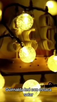 Luces Navideñas 50 Led Globos Solar Navidad Guirnalda 8 Modo Amarillo Cálido