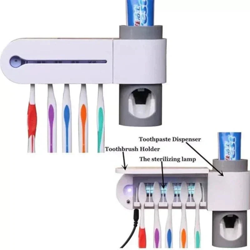 Dispensador de crema dental con soporte para cepillos y esterilizador Uv