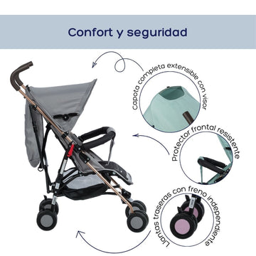 COCHE PASEADOR BASTON ZAZU EB217 GRIS EBABY