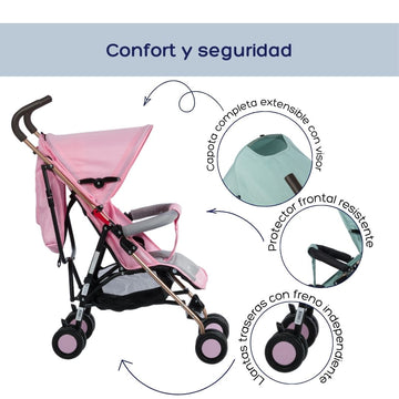 COCHE PASEADOR BASTON ZAZU EB217 ROSADO EBABY