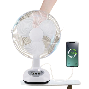 Ventilador Recargable Panel Solar Dos Bombillos GD-8019