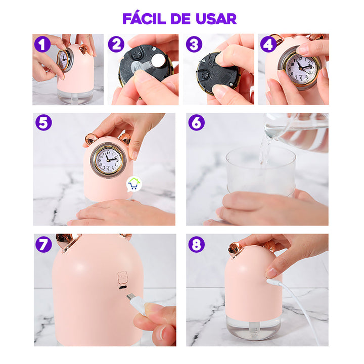 Humidificador Reloj Atomizador Lámpara LED Difusor Aroma H216