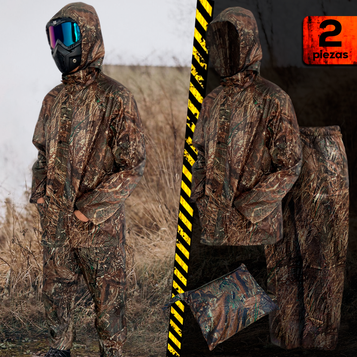 Impermeable Moto Camuflado 2 Piezas Chaqueta Capucha + Pantalón + Bolso 188