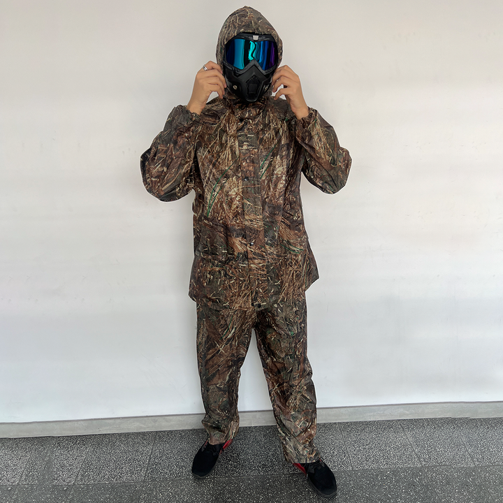 Impermeable Moto Camuflado 2 Piezas Chaqueta Capucha + Pantalón + Bolso 188