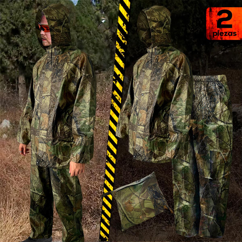 Impermeable Moto Camuflado 2 Piezas Chaqueta Capucha + Pantalón + Bolso 189