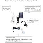 Kit panel solar + 2 bombillos portátil recargable liviana