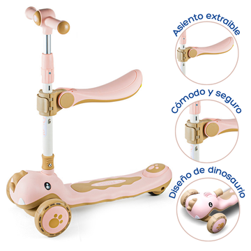 SCOOTER INFANTIL 3 EN 1 - DIVERSIÓN Y SEGURIDAD EN CADA PASEO SK-8102 MUNBE ROSADO