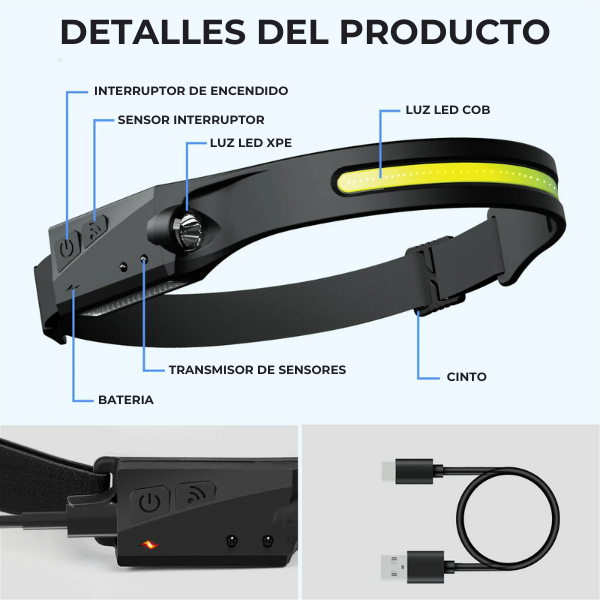 Linterna led de cabeza con sensor