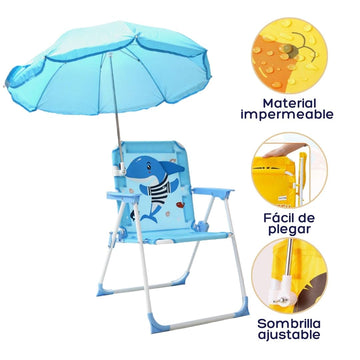 SILLA PLAYERA CON SOMBRILLA PARA NIÑOS ESTAMPADO DE TIBURON 093-557 MUNBE