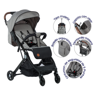 COCHE PASEADOR MALETA COMPACT EB195 GRIS EBABY