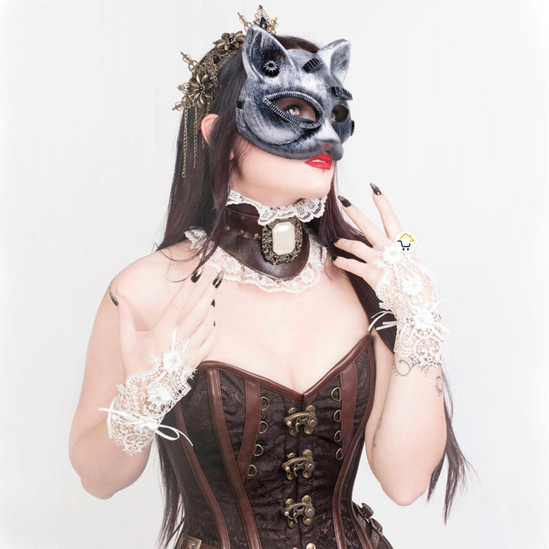 Máscara Steampunk Gato Efecto Metal Halloween Mujer Of325