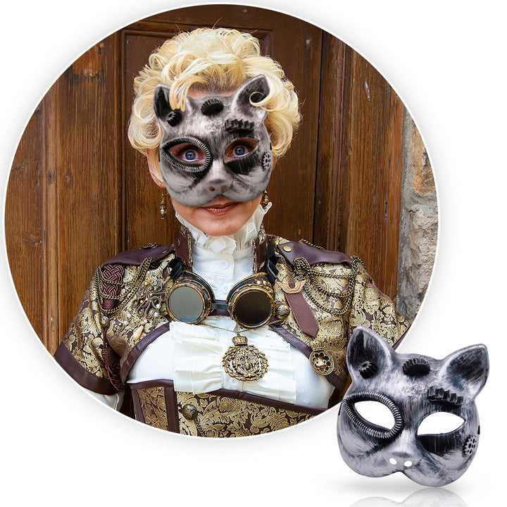 Máscara Steampunk Gato Efecto Metal Halloween Mujer Of325