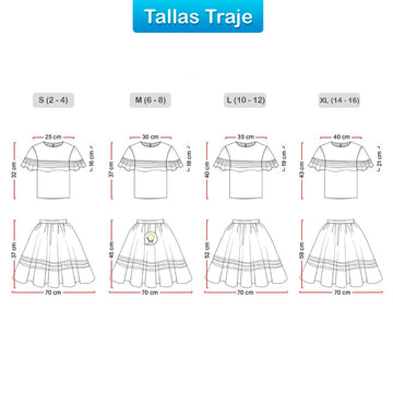 Traje Típico Niña Disfraz Feria Flores x5 Piezas ET00008