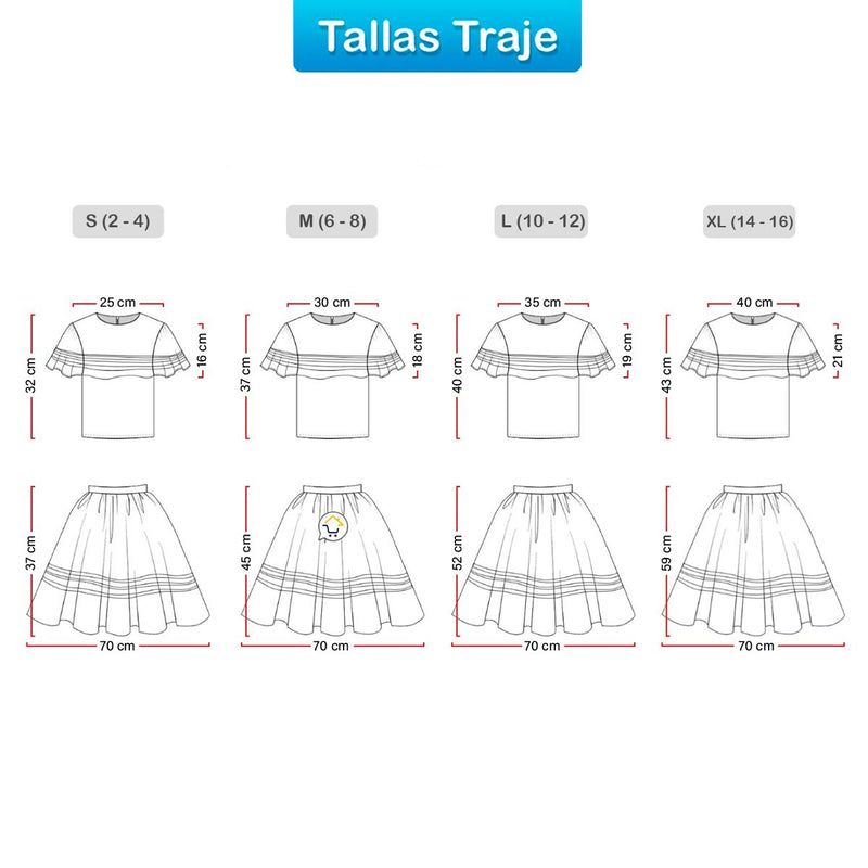 Traje Típico Niña Disfraz Feria Flores x5 Piezas ET00008