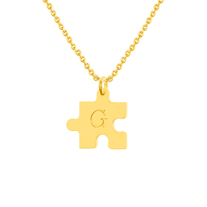 Cadena Con Dije Baño De Oro Collar Rompecabezas Letra Pareja Colgante CBF02