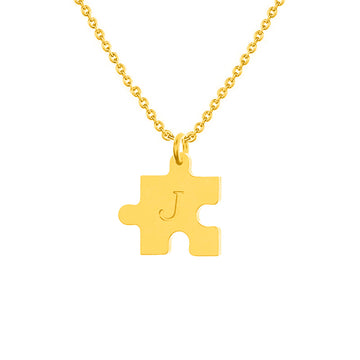 Cadena Con Dije Baño De Oro Collar Rompecabezas Letra Pareja Colgante CBF02